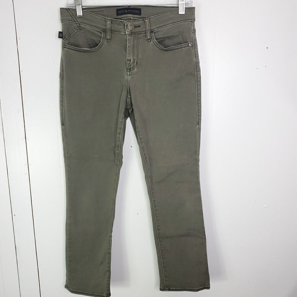 Rock Republic Jeans Womens 8 Skinny Low Rise Y2K Olive Earthy Skull Wings